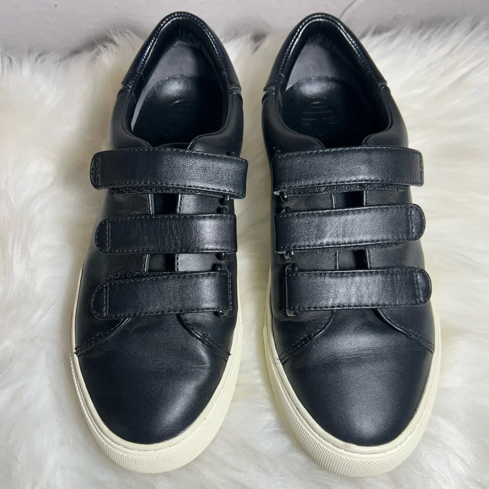 Tory Burch Sport Triple Strap Sneakers Slip On Leather Black Shoes Size 6.5